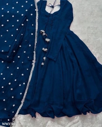 PARTYWEAR LOOK ANARKALI GOWN AND FANCY LACE WORK - M, Gray