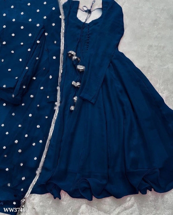 PARTYWEAR LOOK ANARKALI GOWN AND FANCY LACE WORK - M, Gray