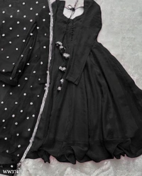 PARTYWEAR LOOK ANARKALI GOWN AND FANCY LACE WORK - M, Navy Blue