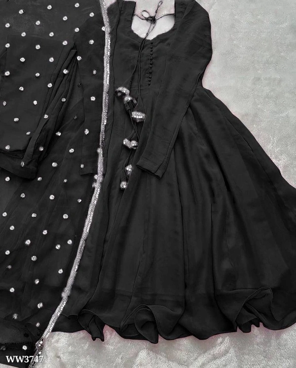 PARTYWEAR LOOK ANARKALI GOWN AND FANCY LACE WORK - M, Navy Blue