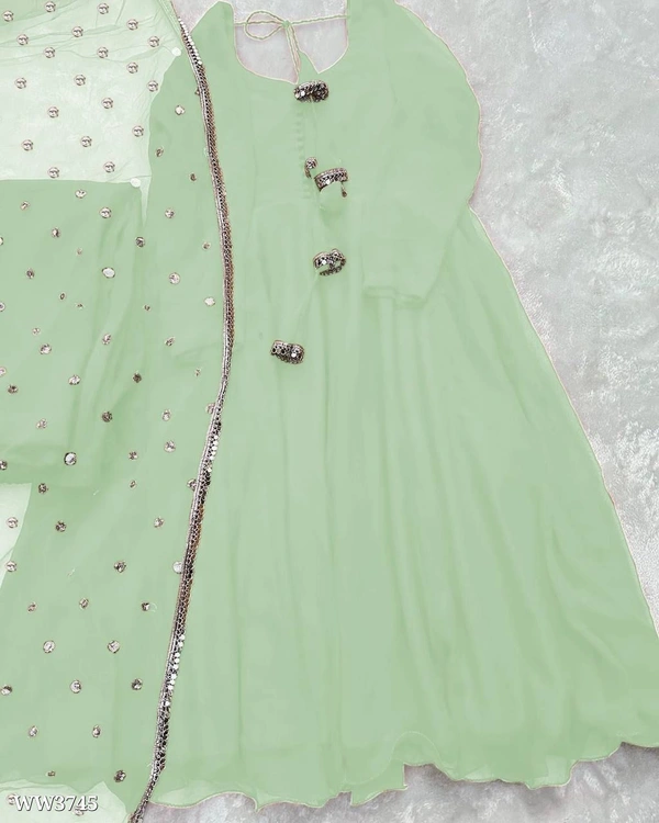 PARTYWEAR LOOK ANARKALI GOWN AND FANCY LACE WORK - L, Navy Blue