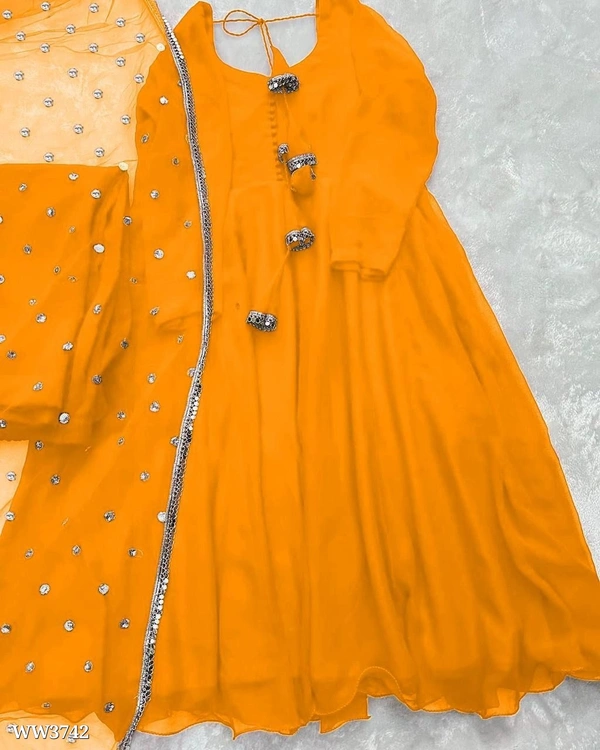 PARTYWEAR LOOK ANARKALI GOWN AND FANCY LACE WORK - 2XL, Navy Blue