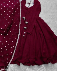 PARTYWEAR LOOK ANARKALI GOWN AND FANCY LACE WORK - Maroon, M