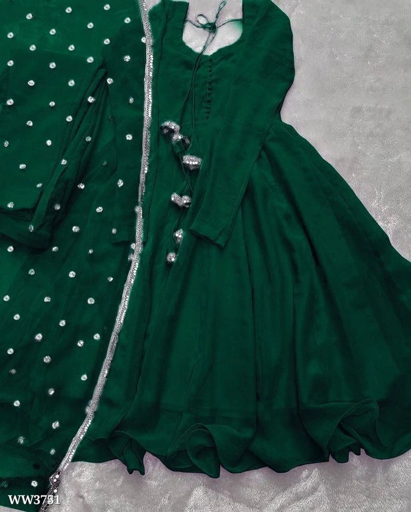 PARTYWEAR LOOK ANARKALI GOWN AND FANCY LACE WORK - Green, 2XL