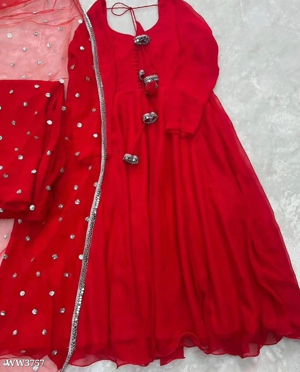 PARTYWEAR LOOK ANARKALI GOWN AND FANCY LACE WORK - Green, 2XL