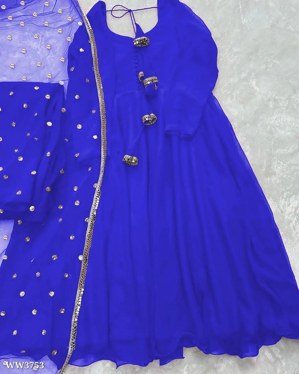 PARTYWEAR LOOK ANARKALI GOWN AND FANCY LACE WORK - Green, 2XL