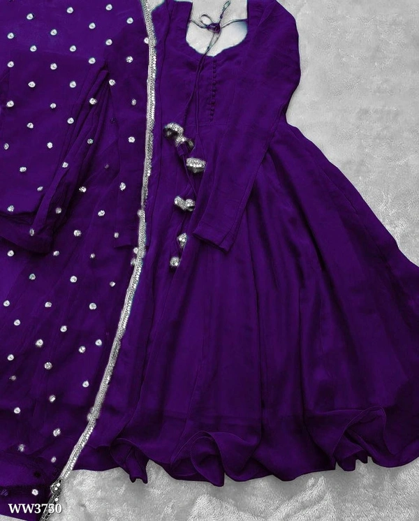 PARTYWEAR LOOK ANARKALI GOWN AND FANCY LACE WORK - Violet, M