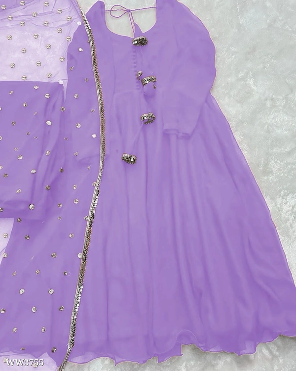 PARTYWEAR LOOK ANARKALI GOWN AND FANCY LACE WORK - Violet, M