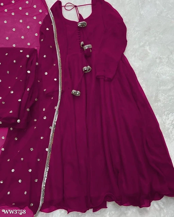 PARTYWEAR LOOK ANARKALI GOWN AND FANCY LACE WORK - Violet, M