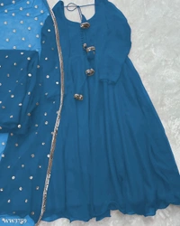PARTYWEAR LOOK ANARKALI GOWN AND FANCY LACE WORK - Violet, M