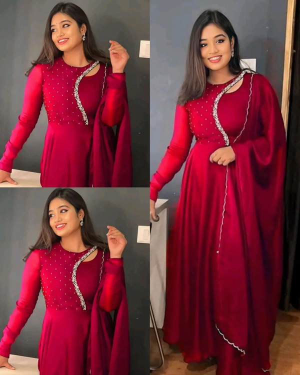 Beautiful Embroidery work gown with Dupptta - S, Navy Blue