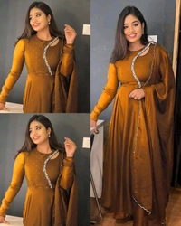 Beautiful Embroidery work gown with Dupptta - S, Navy Blue