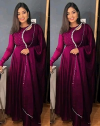 Beautiful Embroidery work gown with Dupptta - S, Navy Blue