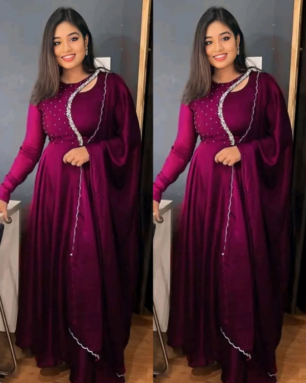 Beautiful Embroidery work gown with Dupptta - S, Navy Blue