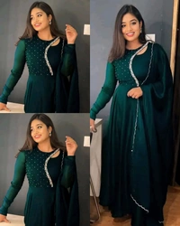 Beautiful Embroidery work gown with Dupptta - S, Navy Blue