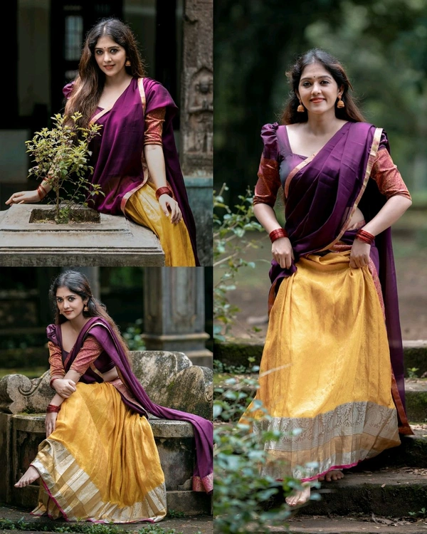 South Indian Traditional Half Saree - Purple, Free Size