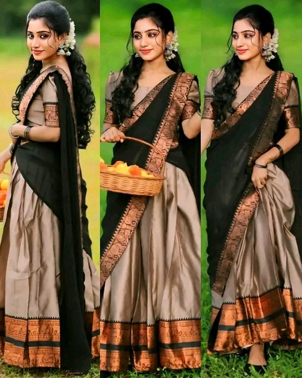 South Indian Traditional Half Saree - Purple, Free Size