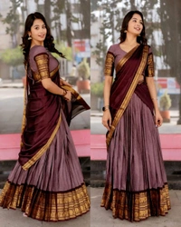 South Indian Traditional Half Saree - Purple, Free Size