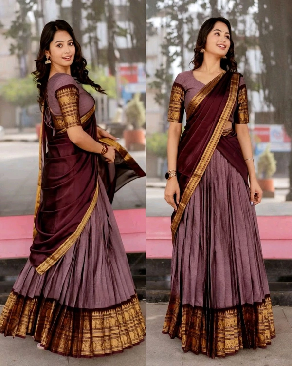 South Indian Traditional Half Saree - Purple, Free Size