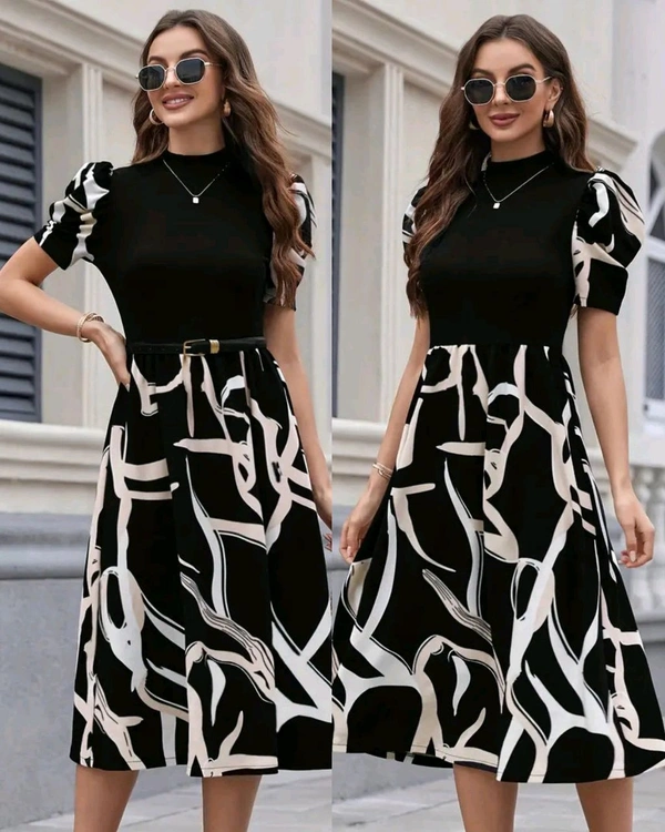 Urbane Elegant Women Dresses - Black & White, M