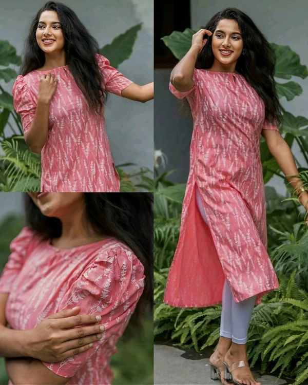 Stylish Trendy Floral Printed Beautiful Ethinic Kurti - Pink, M