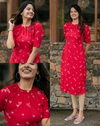 Stylish Trendy Floral Printed Beautiful Ethinic Kurti - Pink, M