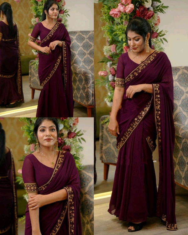 30 Secounds Gown Saree - Purple, 2XL