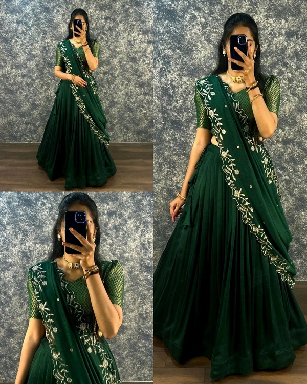 Super Trendy New Full Stitched Lehenga - Green, S
