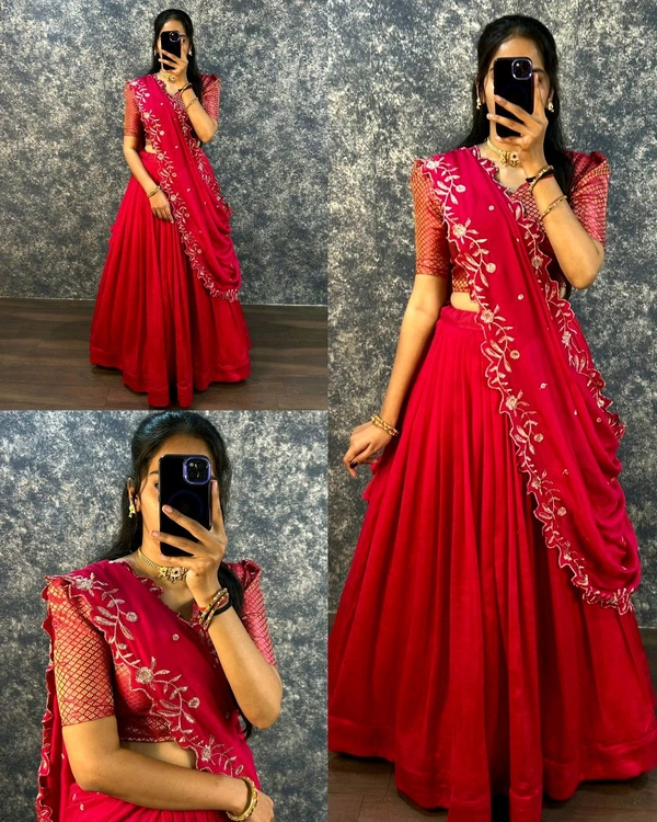 Super Trendy New Full Stitched Lehenga - Pink, L