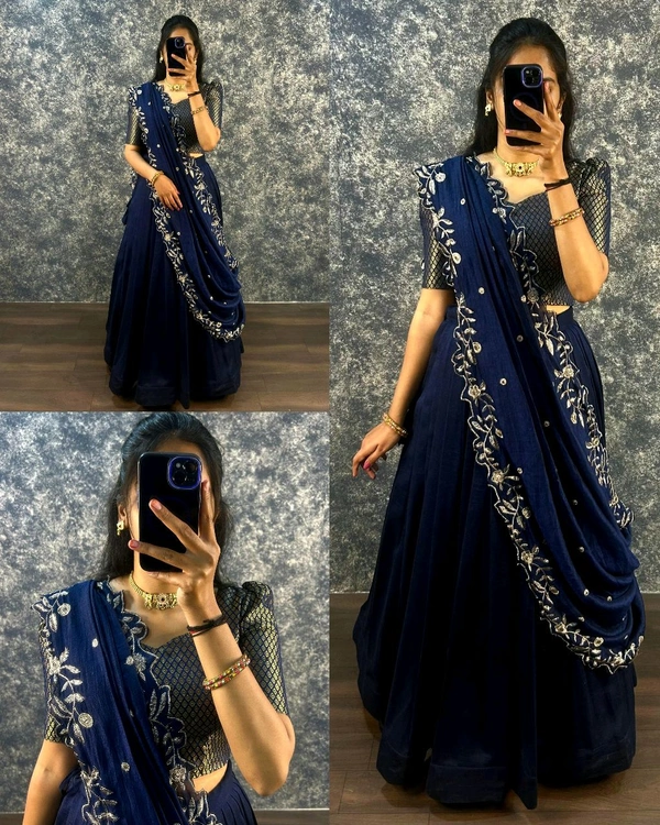 Super Trendy New Full Stitched Lehenga - Navy Blue, S