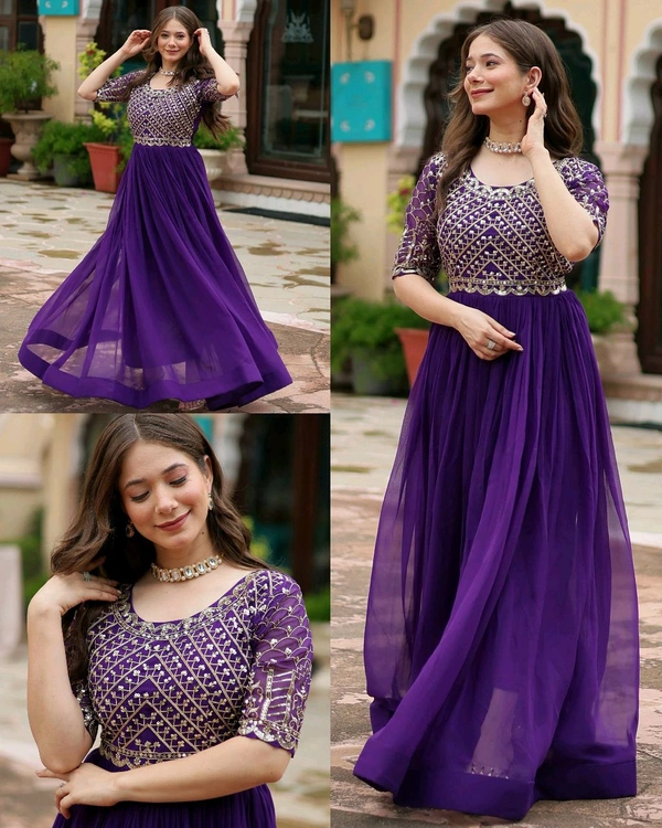 New Collections Party Wear Anarkali Gown Set For Women  - Pigment Indigo, S