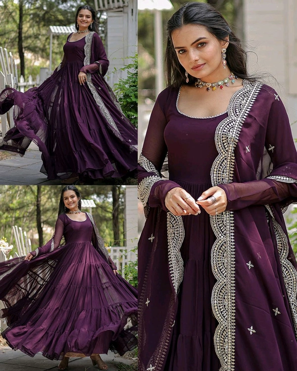 Beautiful Partywear Dress Designer Gown for Women  - Purple, 2XL