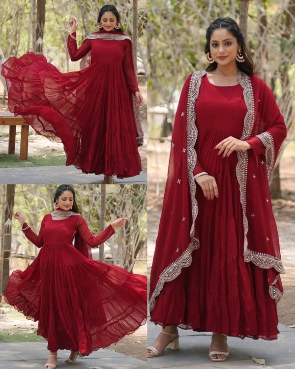 Beautiful Partywear Dress Designer Gown for Women  - Maroon, S