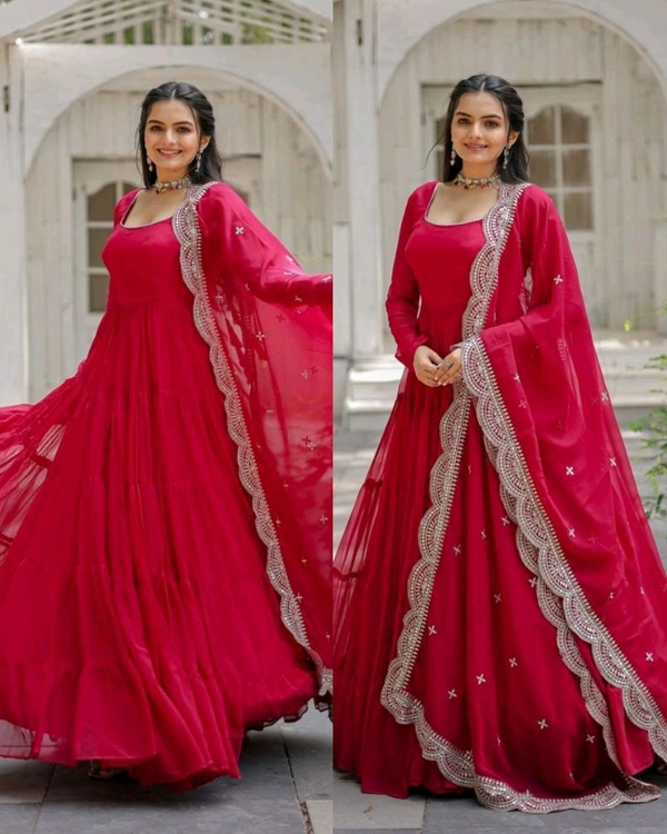 Beautiful Partywear Dress Designer Gown for Women  - Pink, 2XL