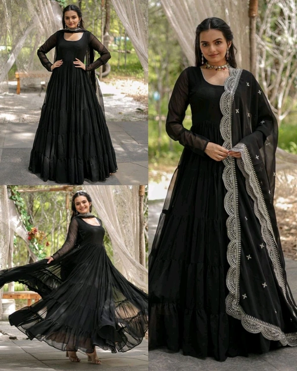 Beautiful Partywear Dress Designer Gown for Women  - Black, M