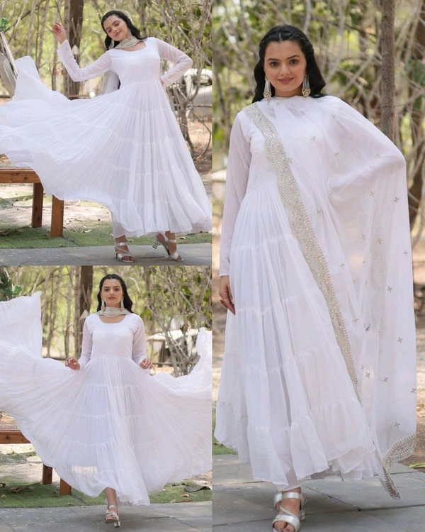 Beautiful Partywear Dress Designer Gown for Women  - White, L