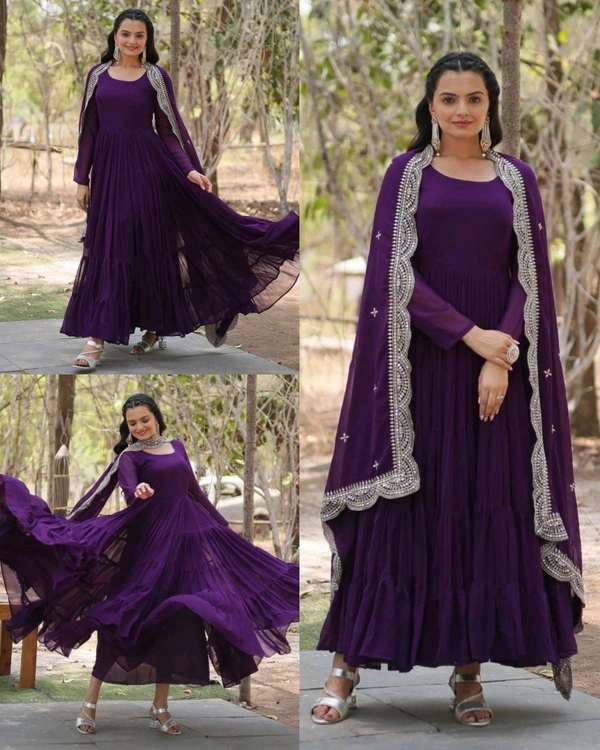 Beautiful Partywear Dress Designer Gown for Women  - Pigment Indigo, 2XL
