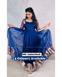 Attractive Chiffon Pattu With Dyeing Work Gown for Women - White, M