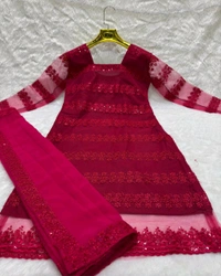Trendy New Designer Sequins Embroidered Kurti And Duptta Set - Green, S