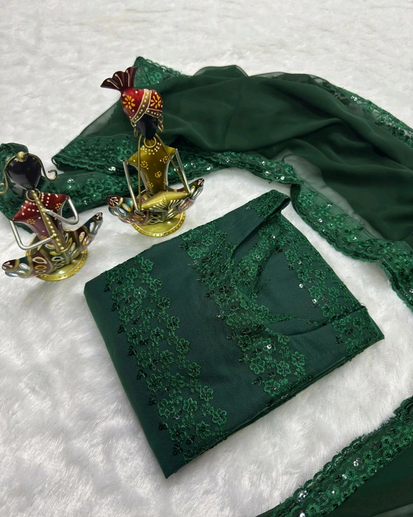 Trendy New Designer Sequins Embroidered Kurti And Duptta Set - Green, S