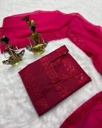 Trendy New Designer Sequins Embroidered Kurti And Duptta Set - Green, S