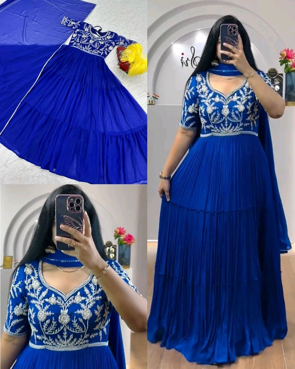 Launching Embroidered Gown - Blue, L