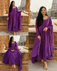 Trendy Designer Hand Zardoshi Work Gown With Cut Work Duppata.  - Red, M