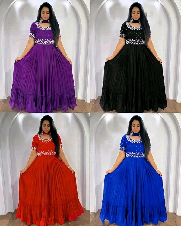 Trendy Attractive gown with dupatta - Lavendar, M