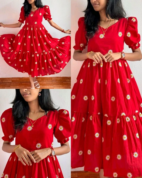 Beautiful and comfortable Flowers Maxi  - Red, 2XL