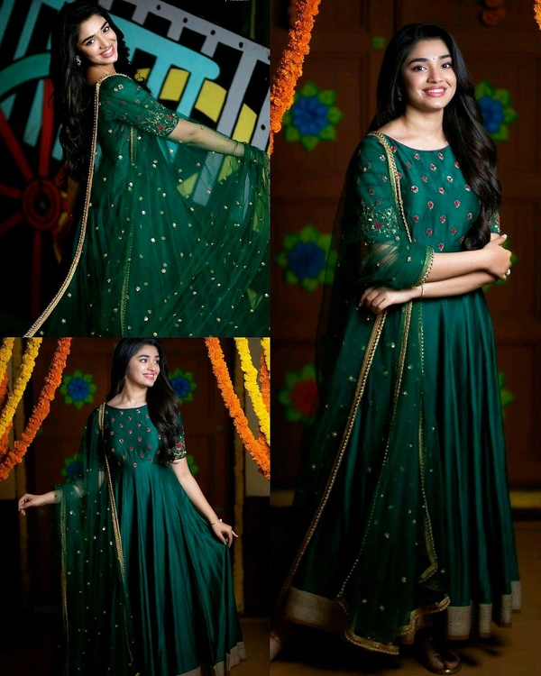 Dark green anarkali Kurta Dupatta set  - 2XL