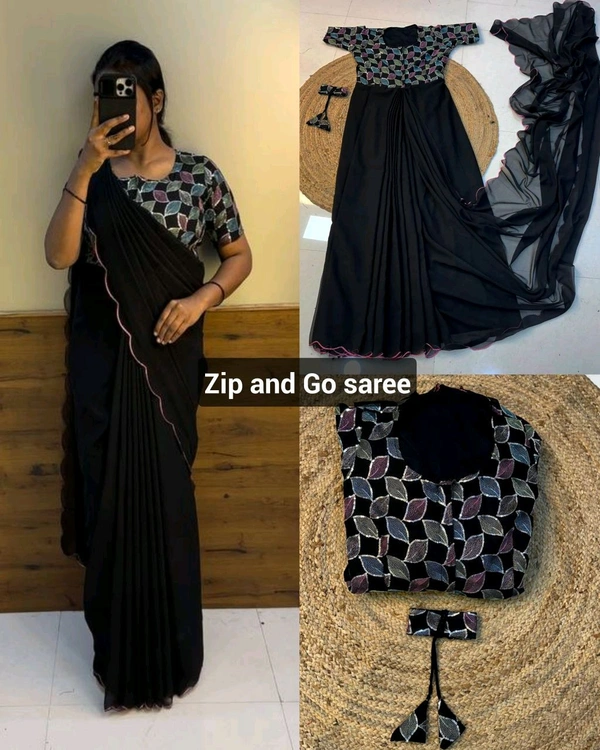Zip and Go saree - Black, 3XL