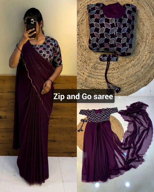 Zip and Go saree - Wine, XS