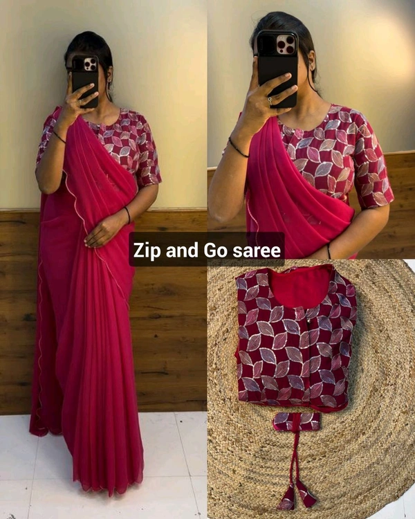 Zip and Go saree - Pink, 3XL