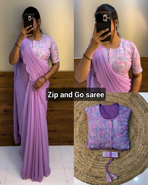 Zip and Go saree - Mauve, 2XL